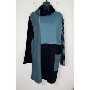 Iridium Tunic Dress Artsy Lagenlook Relaxed Fit Cotton Sweater Cowl Neck, M